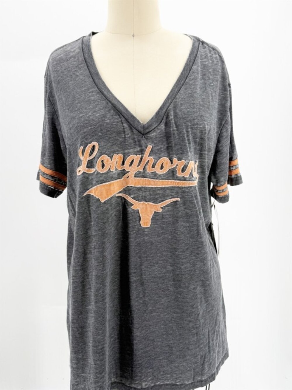 UT Texas Longhorns Embroidered College Football Vtg Wash V-neck Tee 2XL NEW
